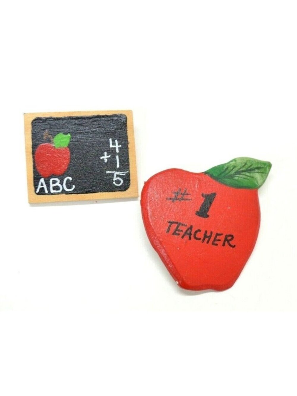 School Teacher Brooch Pin Lot of 2 Hand Painted Wooden Lapel Hat Bag Collectible